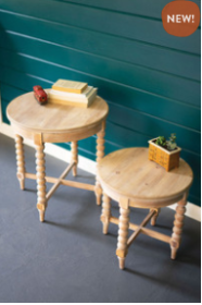 Set Of 2 Round Wooden Side Tables With Turned Legs Large 22"D X 23.5"T