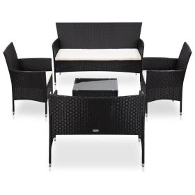 5 Piece Patio Lounge Set With Cushions Poly Rattan Black