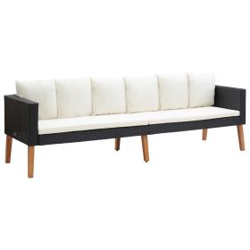 3-Seater Patio Sofa with Cushions Poly Rattan Black