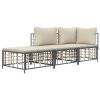 3 Piece Patio Lounge Set with Cushions Anthracite Poly Rattan