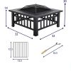 Fire Pit 32'' Wood Burning Firepit Metal Square Outdoor Fire Tables SteelFire Pit Bowl with Spark Screen Cover, Poker Log Grate for Patio Bonfire Camp