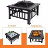 Fire Pit 32'' Wood Burning Firepit Metal Square Outdoor Fire Tables SteelFire Pit Bowl with Spark Screen Cover, Poker Log Grate for Patio Bonfire Camp