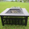 Fire Pit 32'' Wood Burning Firepit Metal Square Outdoor Fire Tables SteelFire Pit Bowl with Spark Screen Cover, Poker Log Grate for Patio Bonfire Camp