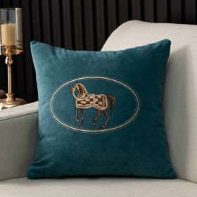 Hand-embroidered Cushion Cover Horse Pattern Pillowcase (Option: Water Blue-45x45cm)