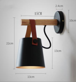 Bedroom Wooden Belt Iron Wall Lamp (Option: Black-Excluding light source)