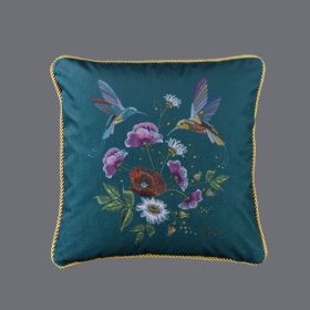 Living Room Sofa Retro Tassel Backrest Cushion Pillow Waist Pillow With Core (Option: Hummingbird blue-Pillowcase-Heavy rope)