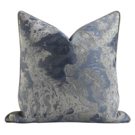 Chinese Ink Painting Cushion Pillow Blue Gray Jacquard Pillowcase (Option: Royal Blue Silver-Pillow-50x50cm)