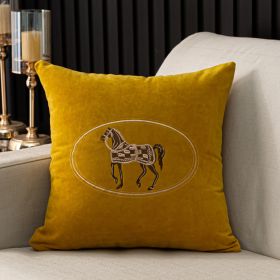 Hand-embroidered Cushion Cover Horse Pattern Pillowcase (Option: Yellow-45x45cm)