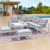 Industrial Style Outdoor Sofa Combination Set With 2 Love Sofa; 1 Single Sofa; 1 Table; 2 Bench