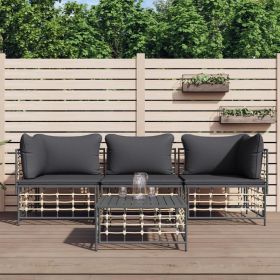 4 Piece Patio Lounge Set with Cushions Anthracite Poly Rattan (Color: Anthracite)