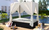 Outdoor Patio Wicker Sunbed Daybed with Cushions;  Adjustable Seats