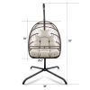 Swing Egg Chair with Stand Indoor Outdoor, UV Resistant Cushion Hanging Chair with Guardrail and Cup Holder, Anti-Rust Foldable Aluminum Frame Hammock