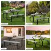 All Weather Outdoor Picnic Table Bench Set with Metal Base Wood