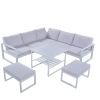 Industrial Style Outdoor Sofa Combination Set With 2 Love Sofa; 1 Single Sofa; 1 Table; 2 Bench