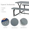 All Weather Outdoor Picnic Table Bench Set with Metal Base Wood