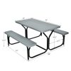 All Weather Outdoor Picnic Table Bench Set with Metal Base Wood