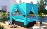 Outdoor Patio Wicker Sunbed Daybed with Cushions;  Adjustable Seats