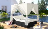 Outdoor Patio Wicker Sunbed Daybed with Cushions;  Adjustable Seats