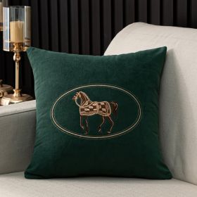 Hand-embroidered Cushion Cover Horse Pattern Pillowcase (Option: Dark green-45x45cm)